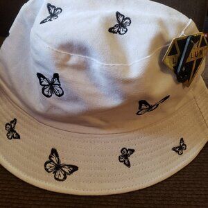 White and black butterfly sun cap